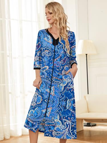 Image of PITINAN Moo Moo Nightgown House Dress Zip up Robes for Women Long Lounge Dress House Coat Women S-3XL