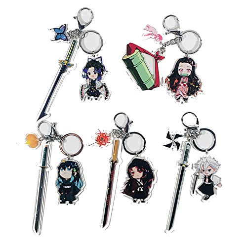 5 Stück Demon Slayer Schlüsselanhänger, Kimetsu no Yaiba, Schlüsselanhänger, Dekoration, Anime-Schlüsselanhänger-Set, D Set Cover