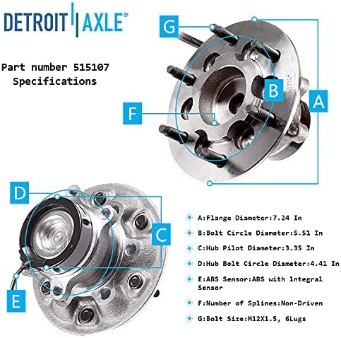 Image of Detroit Axle - Front 2pc Wheel Bearing Hubs for Chevrolet Colorado GMC Canyon Isuzu i-280 i-290 i-370, 2 Wheel Bearing and Hubs Assembly Replacement