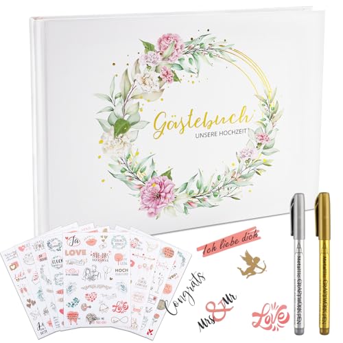 Zosenyer Álbum Fotos Firmas, Libro de visitas Regalos Comunion niña, Regalo Comunion niño Detalles Boda para Invitados Bodas, Bautizos y Cumpleaños 23.6x18 cm 120 Páginas con 2 Bolígrafo y 8 Pegatinas