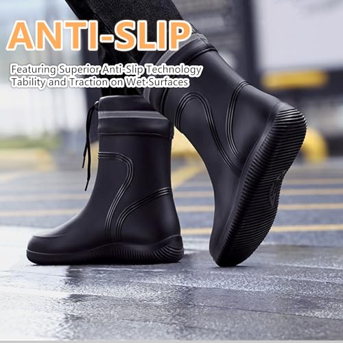 Rain Boots for Men Waterproof Mens Mid-Calf with PVC Rubber Boots Mens Mud Boots, Garden Boots Comfort Lightweight Gardening Fishing Shoes for Yard Farm Outdoor Work4
