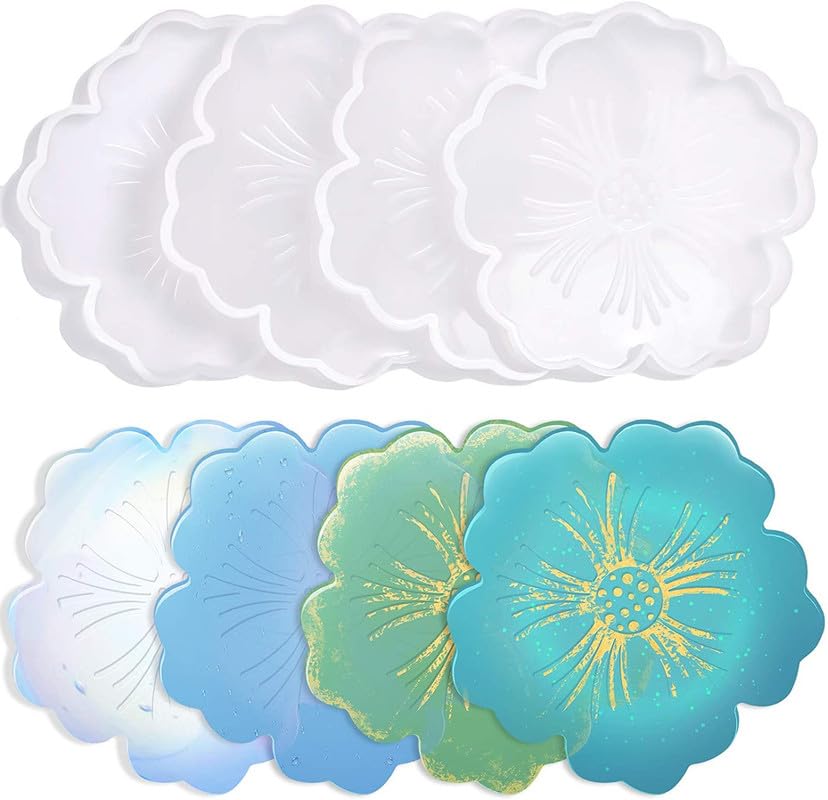 AISHU Flower Coaster Molds, Silicone Coaster Molds for Epoxy Resin, Glossy Geode Aagate Silicone Coasters Molds, for Agate Resin Coasters, Candle Holder, Cup Mats (Pack of 1)