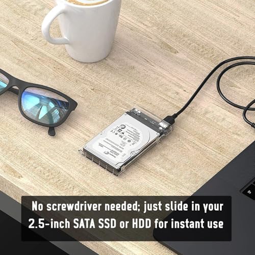 Image of BigPlayer 2.5-Inch SSD SATA Case (Transparent) - External Hard Drive Enclosure for SSD /HDD, Tool-Free Design, USB 3.0 High-Speed Data Transfer, Durable, Compatible with Windows /Mac