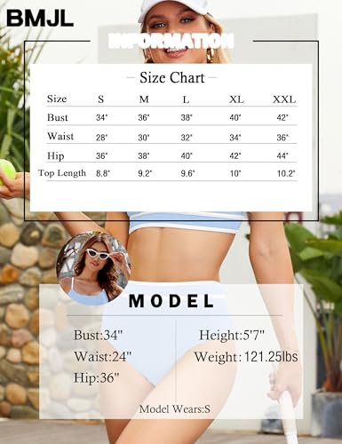 Image of BMJL Women's High Waisted Bikini Ribbed Two Piece Swimsuit High Cut Color Block Adjustable Straps Bathing Suit