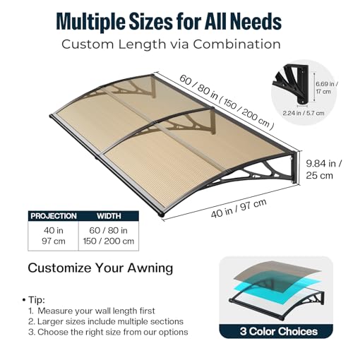 NEBAIKA Awnings for Outside, 40x60in UV-Resistant Rain Proof Door Canopy by NEBAIKA - Used condition - Image 8