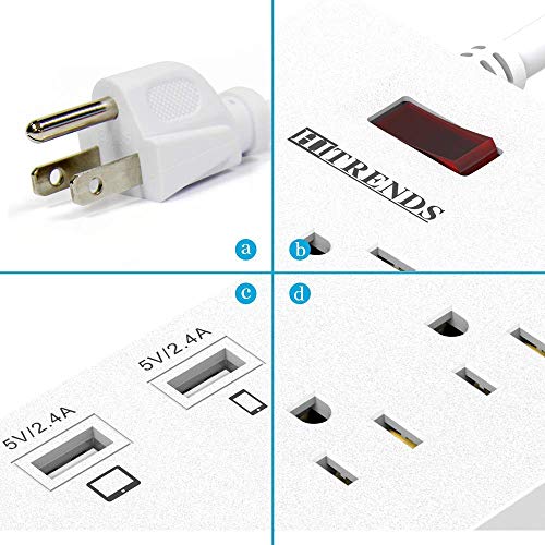 Hitrends Power Strip Surge Protector 6 Outlets With 6 Usb Ports & 8 Ports Usb Charging Station - White #TOP3
