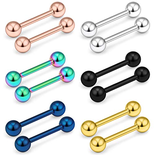 Ftovosyo 12G Stainless Steel Externally Threaded PA Tongue Nipple Shield Barbell Ring Bar Body Piercing Jewelry Retainer 12-16mm2