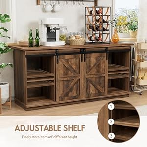 Shahoo Farmhouse Sideboard Buffet Cabinet, Coffee Bar Storage with Sliding Barn Doors, Shelf for Home Dining Room, Barnwood Shahoo Farmhouse Sideboard Buffet Cabinet Coffee Bar Storage with Sliding Barn Doors Shelf for Home Dining Room Barnwood