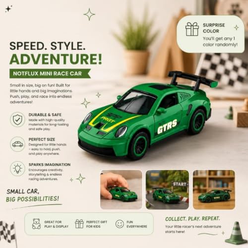 Image of 1:64 Scale Die Cast Metal Sports Car Model Toy Premium Collectible Miniature Replica with Realistic Detailing, Smooth Free Rolling Wheels for Display, Collection, Home Decor (Green)