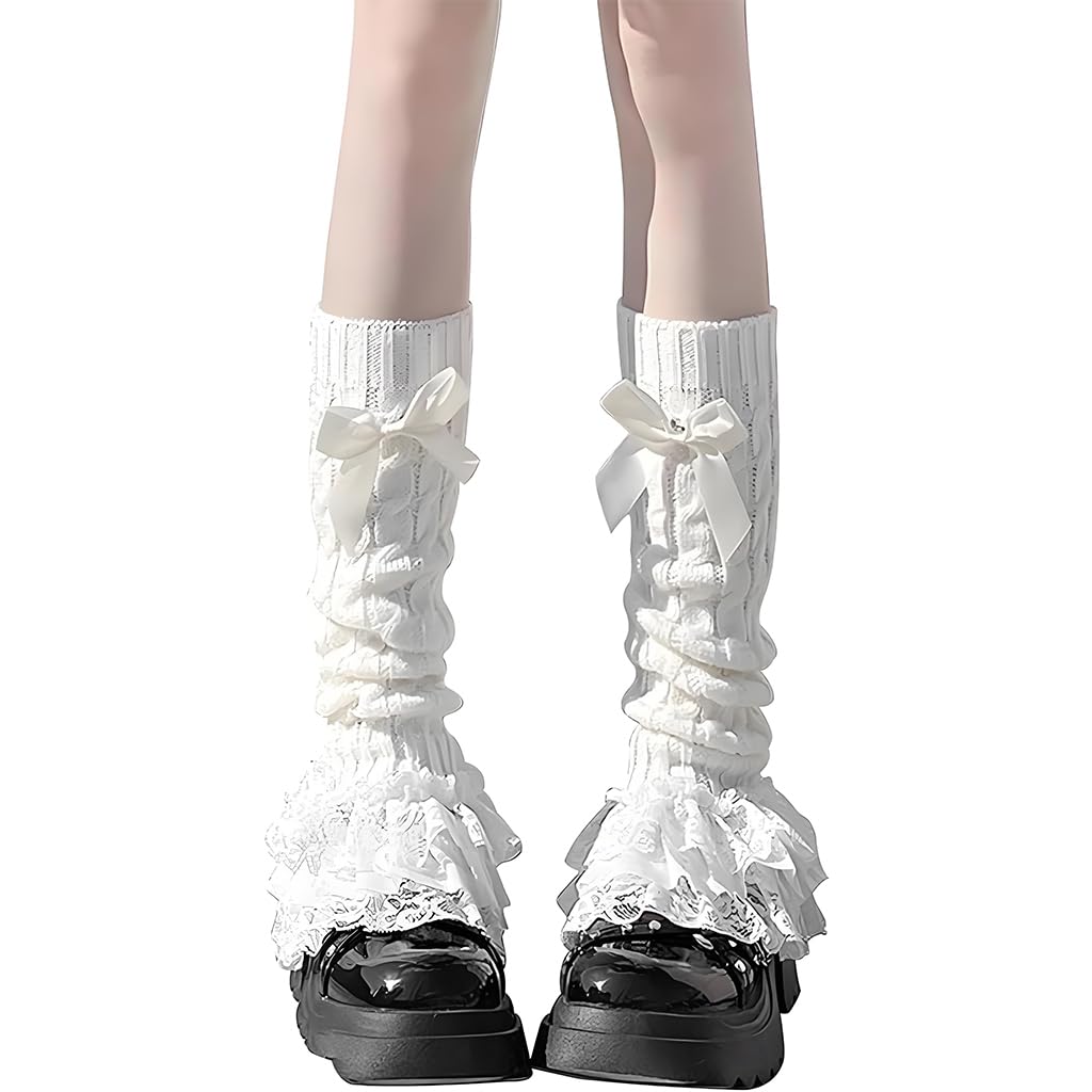 sannidhi Lolita Leg Warmer for Women, Y2K White Bow Knitting Leg Warmer, Floral Lace Trim, Sweetly Stylish Winter Accessories-picture-32