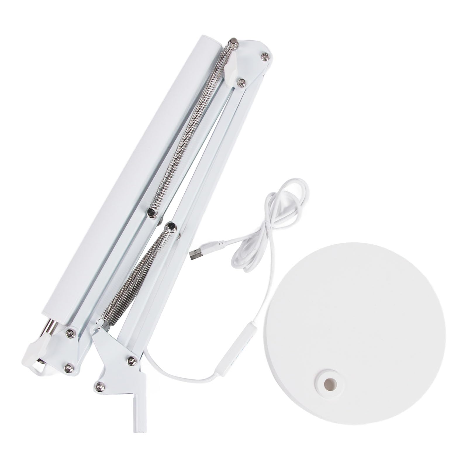 Fyearfly Schreibtischlampe mit Schwenkarm, USB-klappbare, augenschonende LED-Tischlampe mit mehreren Gelenken und rundem Sockel (Weiß)
