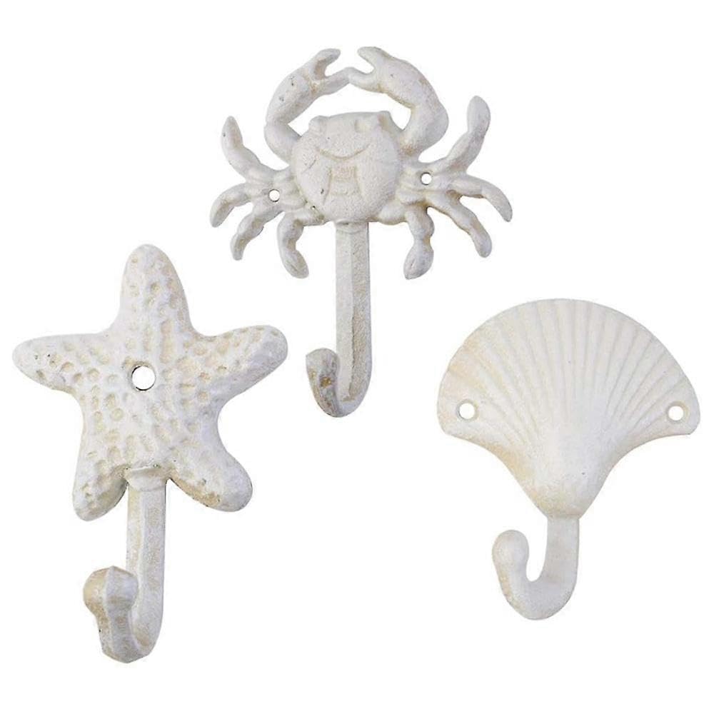 Joyhappst Image Color Set Of 3 Starfish Seashell Crab Cast Iron Decorative Wall Hooks Coats Towels Hooks Beach Ocean Theme Metal Hooks