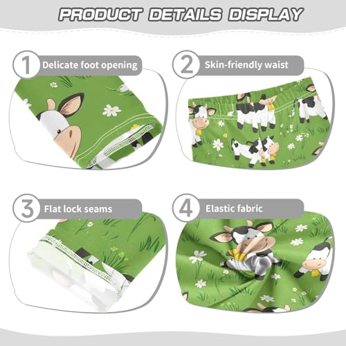 Wusikd Funny Cows Girls' Leggings Toddler Doodles Green Kids Yoga Pants Dance Active Tights 4T3