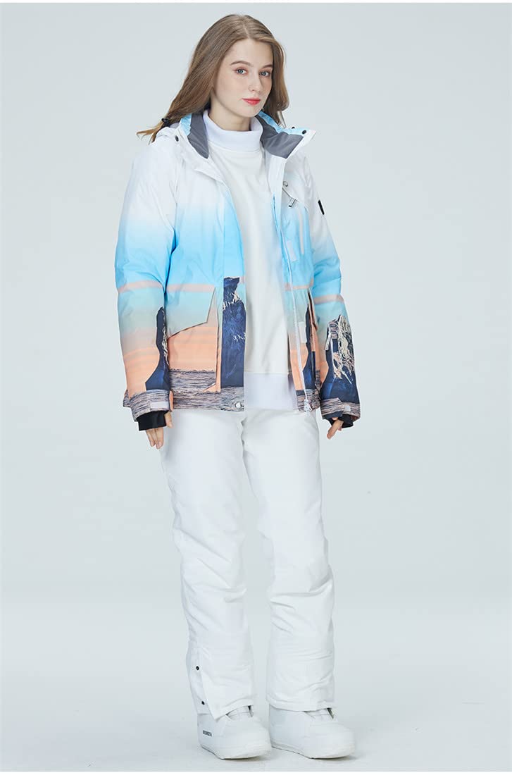 JELEUON Women Waterproof and Windproof Sweety Print Ski Jacket Snowboard Coat with Ski Bib Pants Snowsuits for Outdoor Sports XL