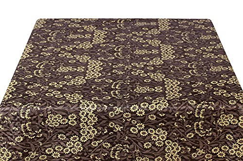 Image of The Furnishing Tree Square Shaped WxL 54x54 Inch 4 Seater Table Cover Floral Pattern Brown Mustard, Waterproof PVC