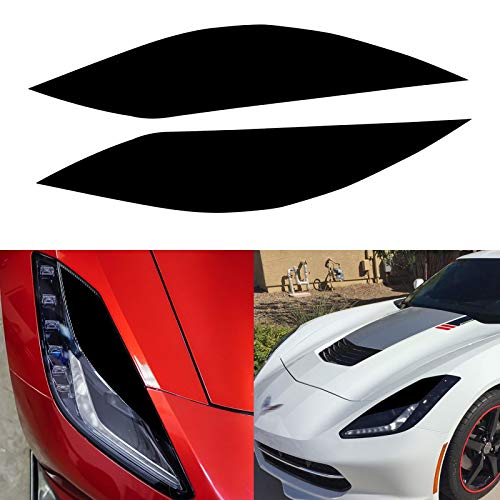 Xotic Tech 2Pcs Headlight Eyebrow Eyelid Cover Decal Overlay Sticker Trim Compatible with Chevrolet Corvette 2014 2015 2016 2017 2018 2019, Glossy Black