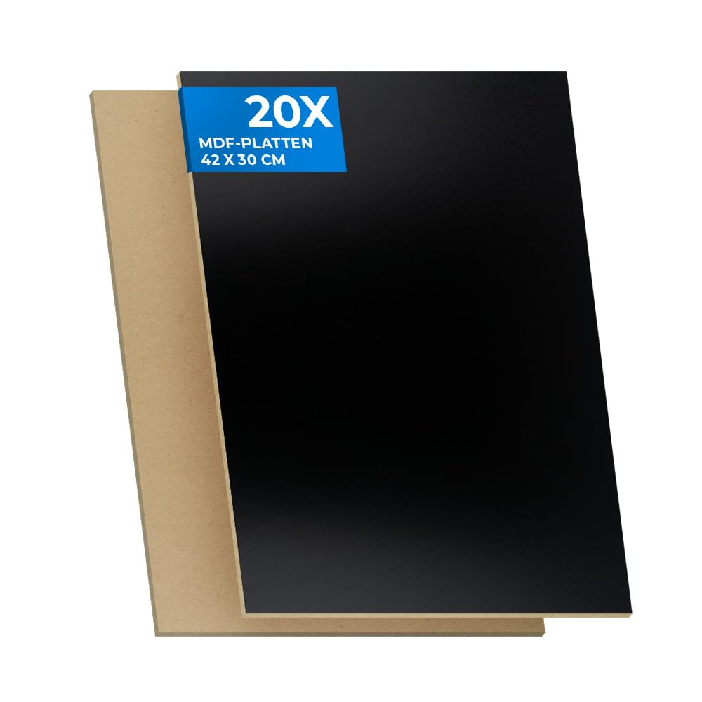 PEGBOARD MDF Zuschnitte 42 x 30 x 0,3cm 20er Set | 10/20 / 30 Stück MDF-Platten 3 mm einseitig schwarz lackiert - mdf 3mm für Lasergravur, CNC-Bearbeitung, Fräsen, Basteln | Made in Germany