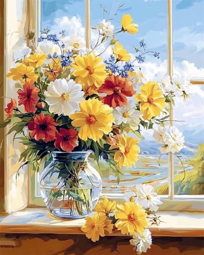 Ensemble de broderie perles fleurs vase canevas pré-imprimé débutant