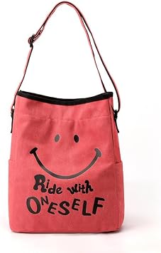 Cross Body Bag Purses for Women Vintage Bucket Bags with Smile Face Sling Bag Shoulder Bag Shopping Travel Work Bag Red