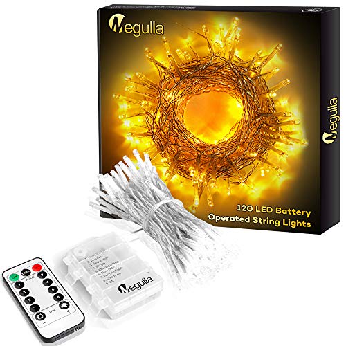 Megulla 32.8ft/10m Battery Fairy String Lights, Waterproof LED Rope Lights with Remote on 41ft Clear Wire for Outdoor, Bedrooms, Weddings, Christmas -Warm White