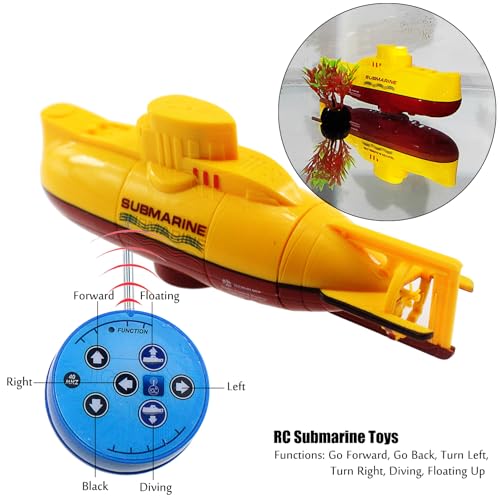 Image of Tipmant Mini RC Submarine Toy Remote Control Boat Electric Dive for Fish Tank Water Tube Kids Gift Yellow