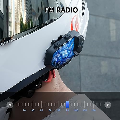 FODSPORTS M1-S Plus Motorcycle Bluetooth Headset with Music Sharing, One-Click Pairing, Microphone Mute, FM, Helmet Intercom up to 8 Riders with Noise Cancellation, Wonderful Sound, Blue, 2 Pack - Thumbnail 6