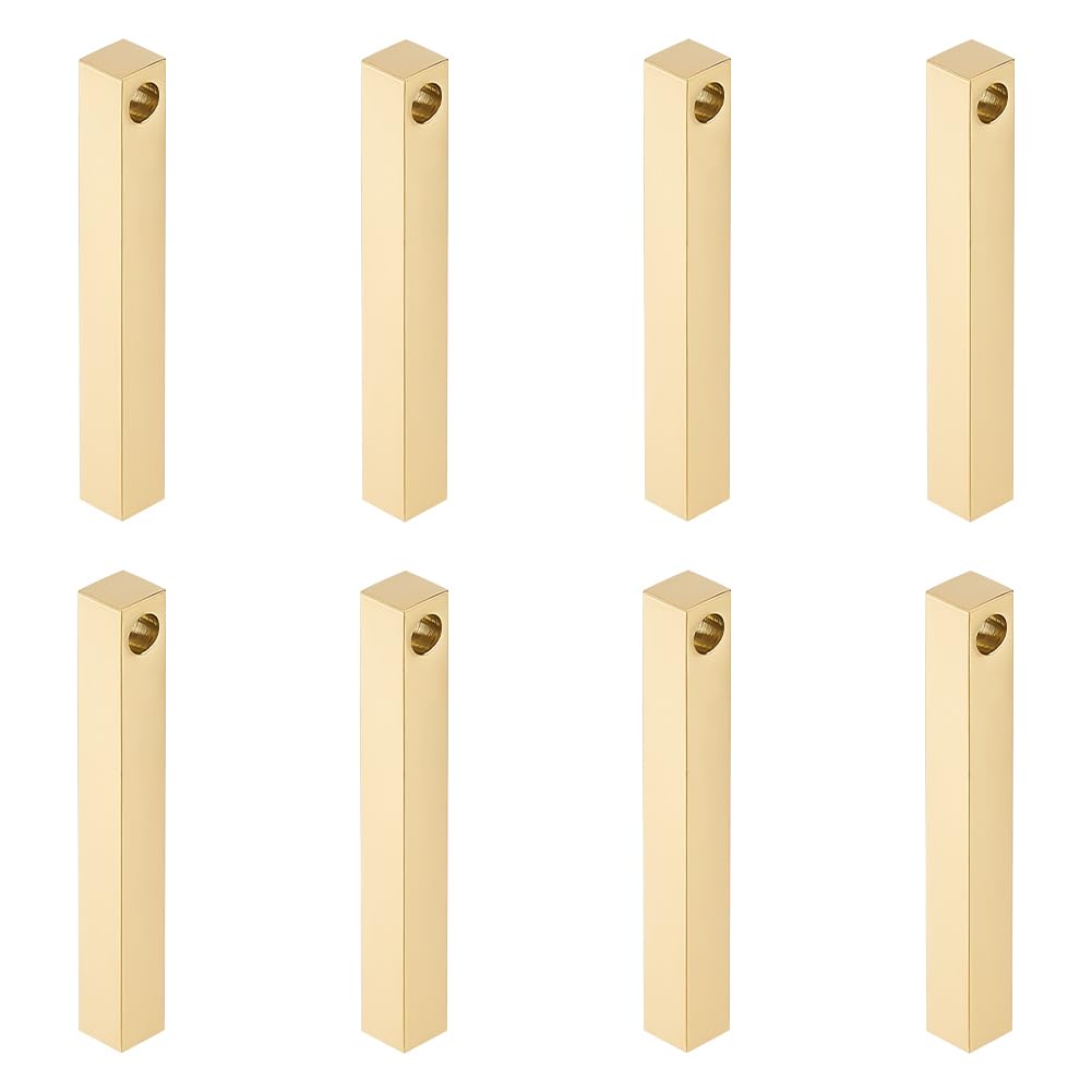 UNICRAFTALE 8Pcs Golden Rectangle Pendants 40mm Bar Pendants 3~3.5mm Hole Vertical Bars Charms Stainless Steel Necklace Pendants Metal Engravable