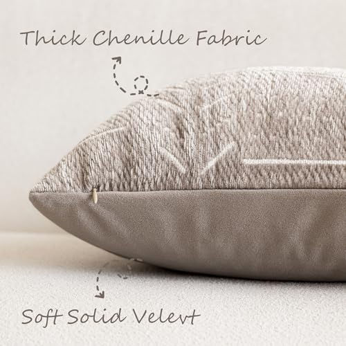 Image of Foindtower Set of 2 Decorative Chenille Jacquard Throw Pillow Covers Textured Farmhouse Lumbar Cushion Covers Modern Boho Accent Home Decor for Sofa Chair Couch Bed Living Room,12x20 Inch,Light Taupe