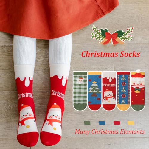 Kids Christmas Socks 5 Pairs Toddler Crew Christmas Xmas Socks for Baby Holiday Winter Warm for Boys/Girls2