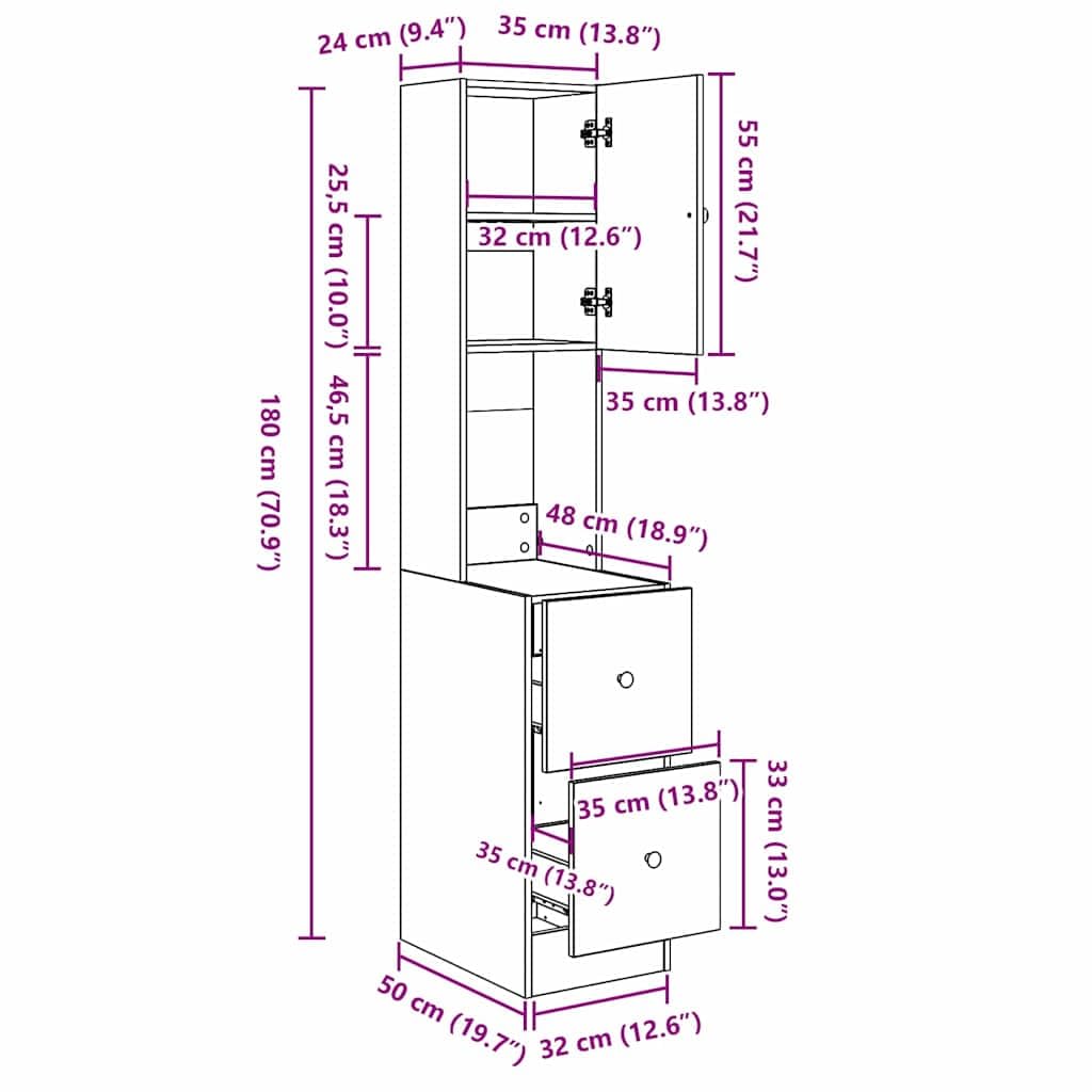 vidaXL Armoire de Cuisine Beige 35 x 50 x 180 cm Bois d'ingénierie, Rangement de Cuisine stylé, Meuble rectangulaire Robuste, Bois d'ingénierie Fonctionnel, unité intérieure avec étagères