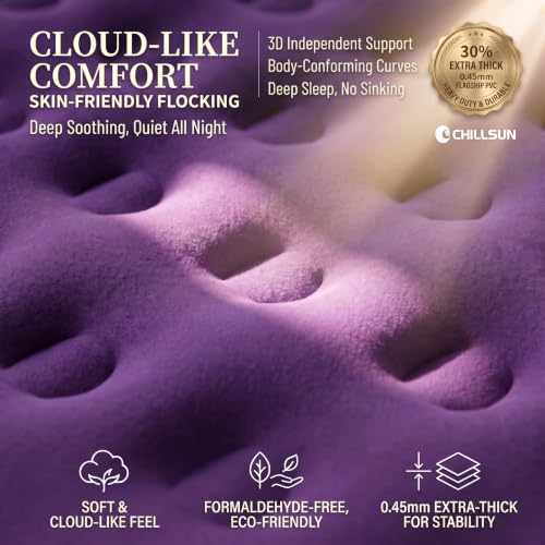 Image of CHILLSUN Queen Air Mattress, Built-in Pump, 18 Inch Raised, 650 lb Max | Built-in pump, 18 inch raised queen air bed for home, guests, and camping; puncture resistant PVC, 650 lb max