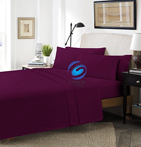 Linen Galaxy Fitted Valance Sheets Valances Polycotton T180 Percale Pillow Cases Sold Separately (Double, Plum)