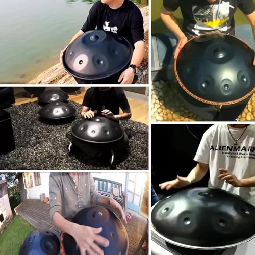 Tambor Handpan de acero de 56 cm de diámetro, 10 notas en Re menor, 440Hz, con funda, baquetas y soporte miniatura 3