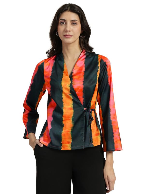 fablestreet Women Full Sleeve Satin Wrap Top | Perfect for Casual Outings-picture-24