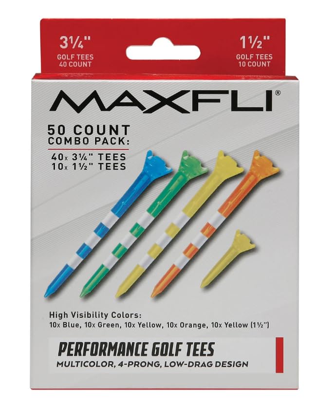 Maxfli Performance Series Low Resistance 3 1/4'' & 1 1/2'' Assorted Golf Tees - 50 Pack