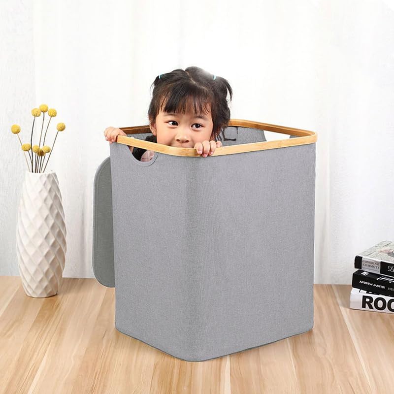 Amazon Brand - Umi Square Fabric Storage Bin with Bamboo Handles - 40L x 33W x 45H cm - 75 Liter Laundry Basket and Toy Organizer - Durable Grey Storage Basket for Kids' Room, Nursery, and Home-image-8