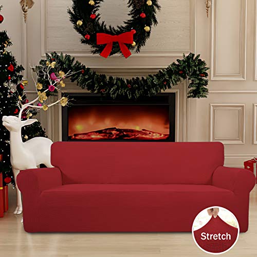 Image of Easy-Going Stretch Sofa Slipcover 1-Piece Sofa Cover Furniture Protector Couch Soft with Elastic Bottom for Kids, Polyester Spandex Jacquard Fabric Small Checks (Sofa, Christmas Red)