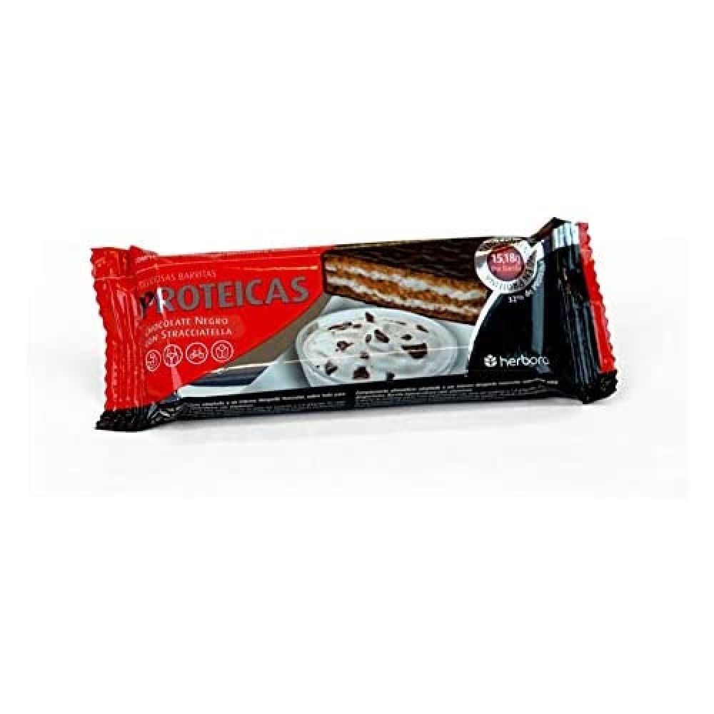 HERBORA BARRITAS PROTEICAS STRACCIATELLA 24 uds – idéal comme encas au cours de la journée, snack prêt à consommer entre les repas, coffret de 24 pièces et convient à ceux qui privilégient des produit