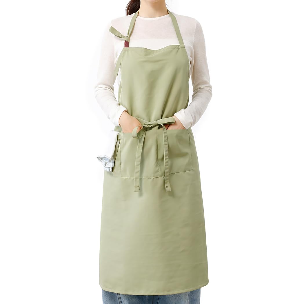 [SOMILA] エプロン おしゃれ レディース カフェエプロン 首掛け ロング 撥水 キッチンエプロン ポケット付き タオル掛け付き 長さ調節可能 シンプル 無地 家庭用 料理 家事 ガーデニング 作業用 男女兼用 - 2