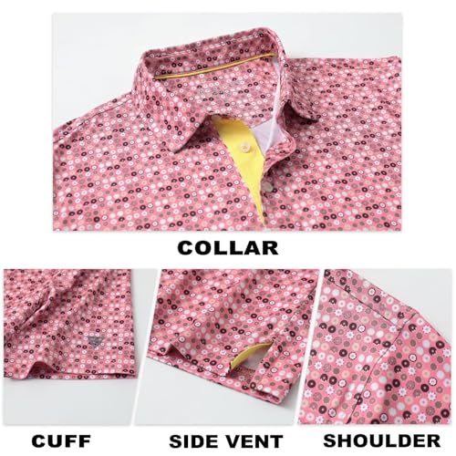 Image of M MAELREG Mens Golf Shirt Short Sleeve Dry Fit Print Moisture Wicking Performance Patterns Collared Polo Shirt