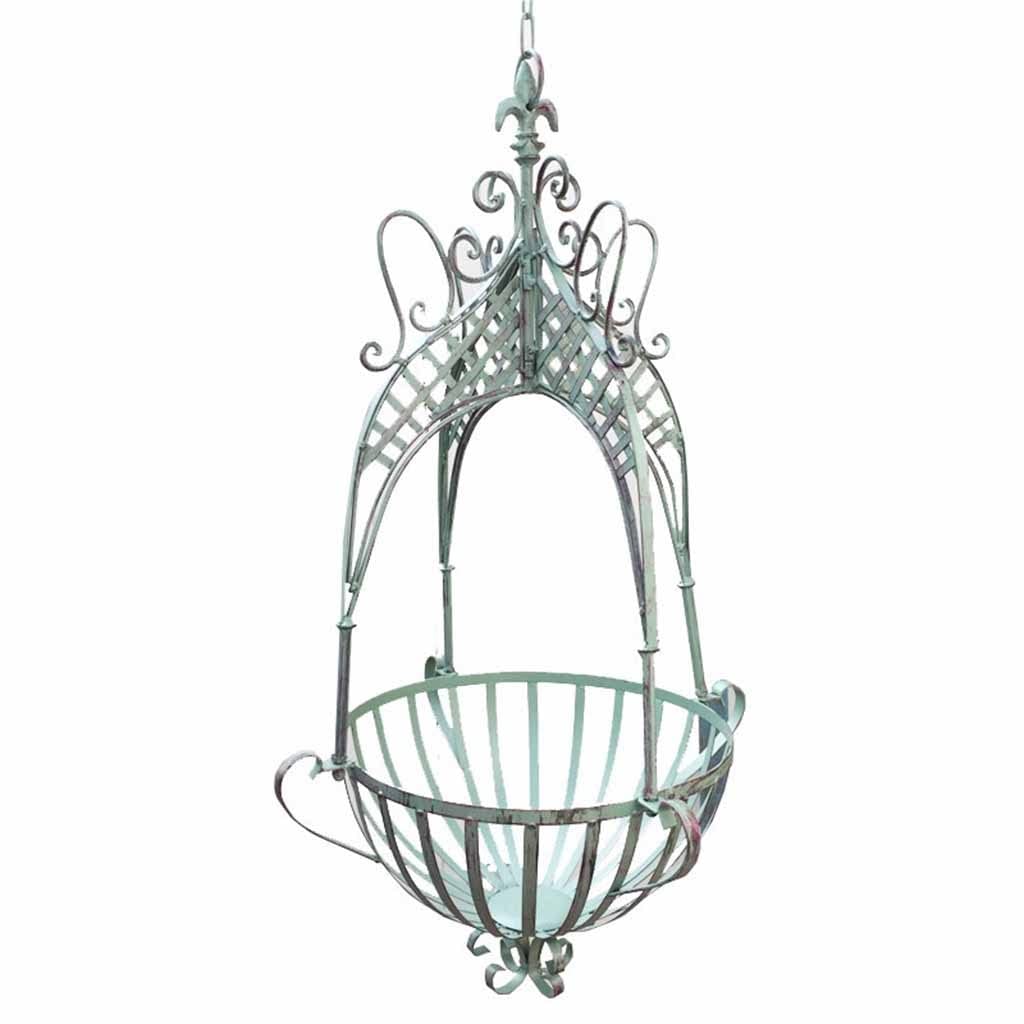 Kosting Green Iron Hanging Planter Basket,Vintage Hanging Planter Holder, Wrought Iron Flower Baskets With Chain, For Indoor Outdoor Garden Balcony Porch Patio Decor