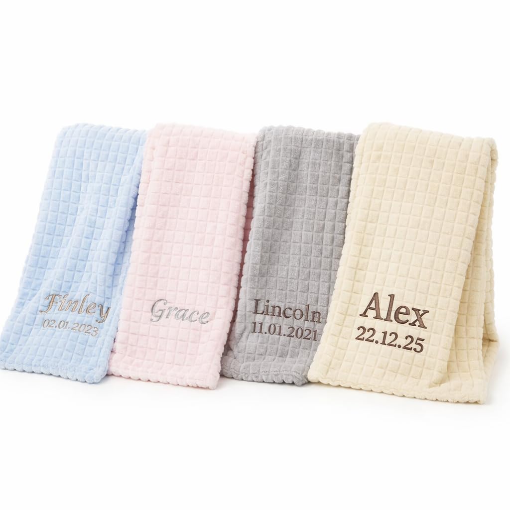 Hoolaroo Personalised Blanket Embroidered Soft Baby Blanket Newborn Personalised Blanket for Girl or Boy New Baby Gifts Pram Cot Pink