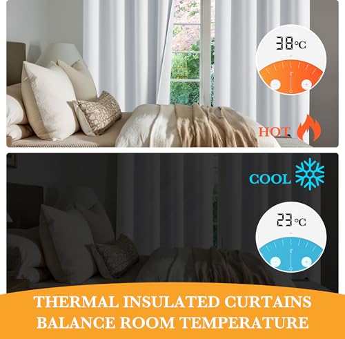 RYB HOME White Blackout Curtains for Bedroom, 100% Blackout Thermal Insulated Noise Reducing Curtains for Living Room Nursery, 52 inches Wide by 84 inches Long, 2 Panels Set - Image 6
