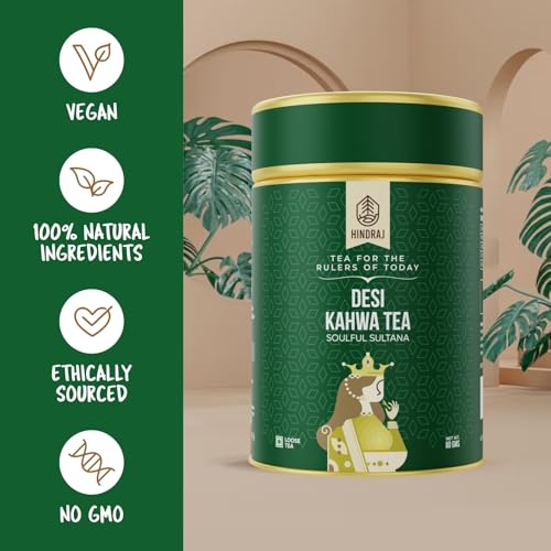 Image of Hindraj Soulful Sultan Desi Kahwa Herbal Loose Tea 80 g 11 Ayurvedic Spices, 100% Natural Ingredients, No Added Sugar Digestive & Immunity Support, Daily Detox Green Tea
