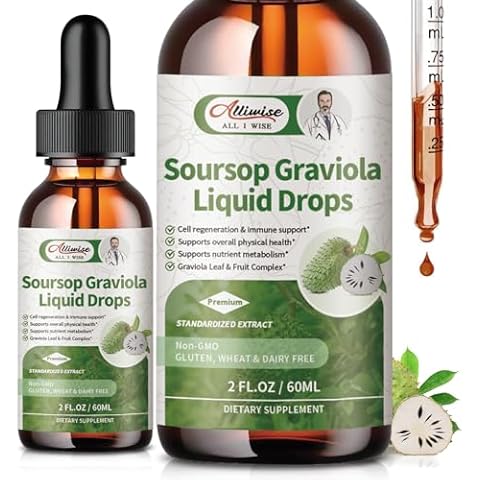 Alliwise Soursop Graviola Leaf Extract Liquid Drop for Cell Regeneration & Immune Support-Vegan Soursop Bitters Liquid,99% High Absorption Form Soursop Leaf & Fruit Complex-2Fl oz Cover