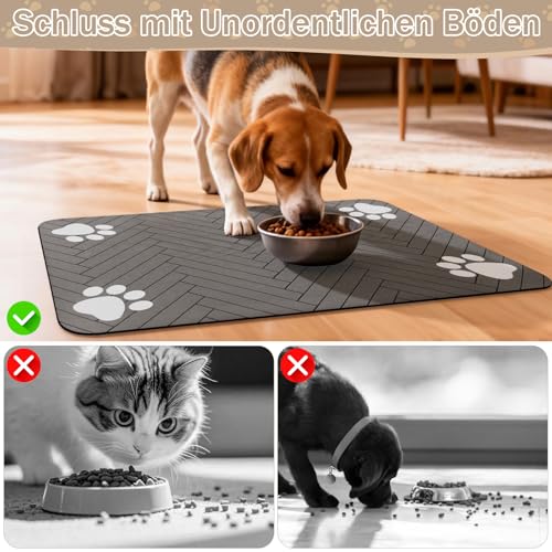 Napfunterlage - Hundenapf Unterlage für Hunde und Katzen, Saugfähige und Schnelltrocknende Futternapfmatte, rutschfeste und Waschbare Haustierfuttermatte in Dunkelgrau, 30 x 50 cm