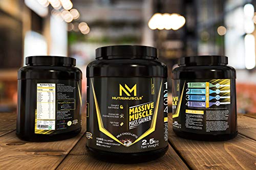 Image of Nutrimuscle Massive Muscle Mass Gainer - 2.5 Lbs - 1.134 Kgs - Choco Latte Flavour - For Muscle & Mass Gain - Contains Complex Carbohydrates, BCAA, Digestive Enzymes & Essential Vitamins & Minerals