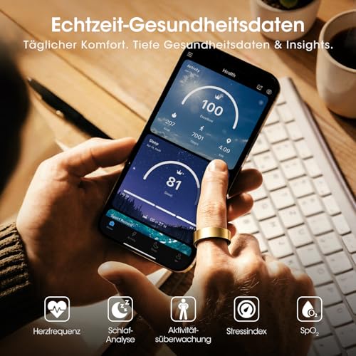 BANLVS Smart Watch Ring für Herren Damen, Fitness Ring mit 24/7 Herzfrequenz HRV, SpO2 Schlaf Temp, 176 Sportmodi… – Ansicht 4