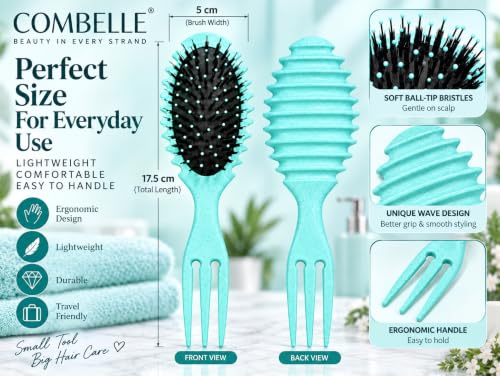 Image of COMBELLE Curl Defining Detangler Brush for Curly Hair - Vegan Fiber & Nylon Bristle Paddle Brush with Comb Handle for Frizz-Free Styling & Scalp Massage