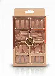 Sabrina Sato Unhas Postiças, Kit com 96 Peças e 4 Modelos Diferentes.Aplicação Rápida e Prática! (Nude)